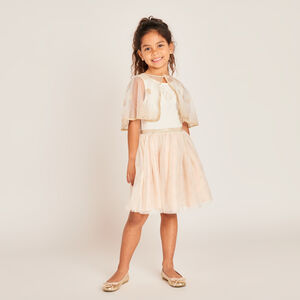 Vestido sin mangas de dos materiales con capa de mariposa para niña 