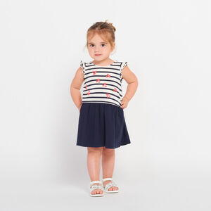 Vestido efecto 2 en 1 de rayas y estampado para bebé niña 