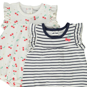 Lote de 2 monos cortos de punto de jersey para bebé niña 