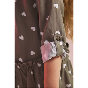 Vestido de manga larga en lyocell estampado de corazones para niña 