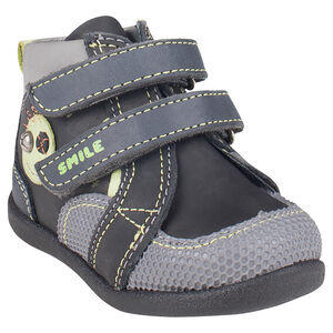 Botas bajas con velcro de cuero con aplicación 