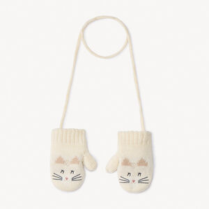 Moufles reliées motif chat en tricot pour bébé fille  Main Moufles reliées motif chat en tricot pour bébé fille