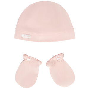 Conjunto gorro + manoplas de jersey liso para bebé niña 