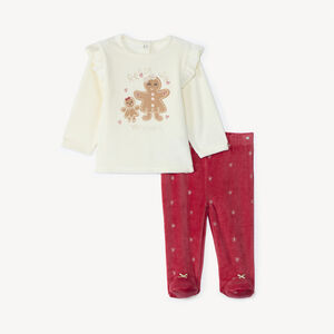 Set pyjama velours de Noël pour bébé fille avec finitions différentes selon l'âge  Main Set pyjama velours de Noël pour bébé fille avec finitions différentes selon l'âge