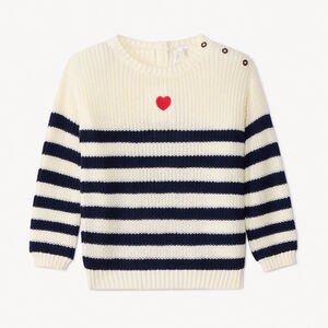 Pull tricot côte marinière avec cœur brodé pour bébé fille  Main Pull tricot côte marinière avec cœur brodé pour bébé fille