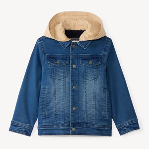 Chaqueta de mezclilla forrada de sherpa con capucha desmontable para niño. 