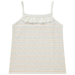 Camiseta de punto y tejido pointelle con cuello volante para niña  Main Camiseta de punto y tejido pointelle con cuello volante para niña