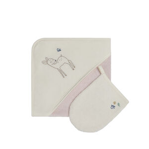 Set de baño con capa y toalla Little Deer crudo/rosa 