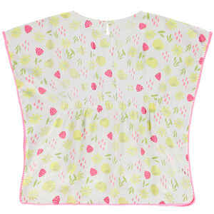Robe de plage à pompons imprimé fruits/fleurs fille 