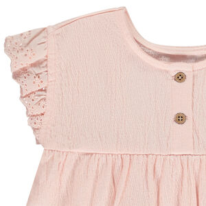 Túnica de manga corta bordada efecto arrugado para bebé niña 