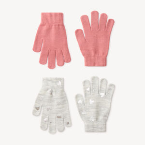Lot de 2 paires de gants fille unis et imprimés cœurs 