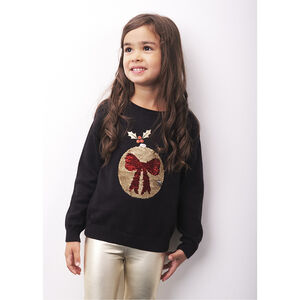 Pull en tricot print et sequins magiques boule de Noël pour fille Main Pull en tricot print et sequins magiques boule de Noël pour fille
