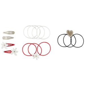 Set de 4 horquillas y 10 gomas de flores/corazones para niña  Main Set de 4 horquillas y 10 gomas de flores/corazones para niña
