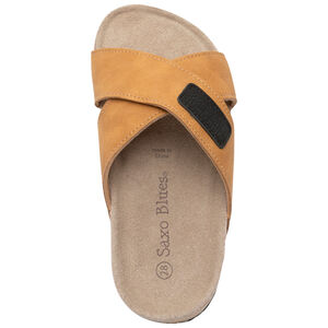 Merceditas de tela azul con lazo y parche para niño 