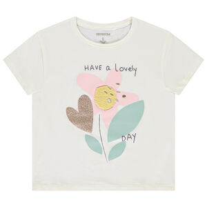 Camiseta de manga corta con bordado de bouclette para niña 