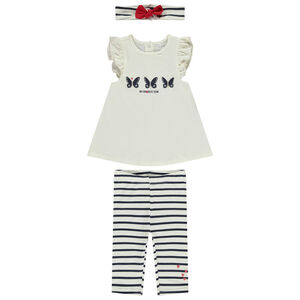 Conjunto 3 piezas túnica + diadema + corsario a rayas para bebé niña 