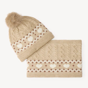 Ensemble bonnet et snood fille en maille jacquard 
