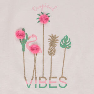 Camiseta de manga corta forma caja con estampado brillante para niña 