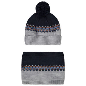 Conjunto de gorro con pompón y cuello de punto bicolor para niño Main Conjunto de gorro con pompón y cuello de punto bicolor para niño