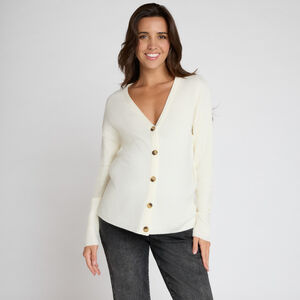 Chaqueta de punto lisa de manga larga con botones para mujer 