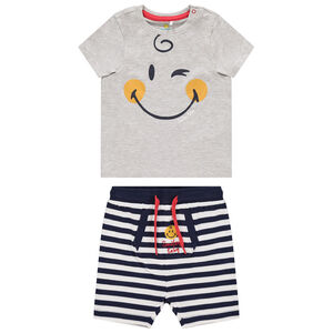 Conjunto camiseta manga corta SmileyWorld y short a rayas 