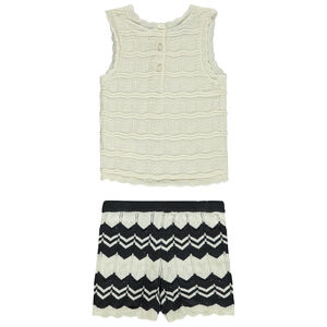 Conjunto de crochet camiseta sin mangas + short con estampado fantasía para bebé niña 