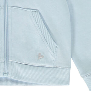 Chaleco liso con capucha y bolsillo + corazón bordado para niña 