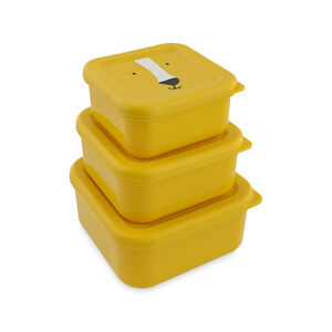 Lote de 3 cajas para merienda encajables Mr. Lion amarillas 