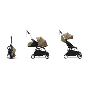Carrito Stokke® YOYO³ Pack 0+ y Pack 6+ - Chasis blanco/tejidos toffee 