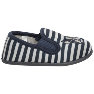 Patucos de terciopelo con rayas y motivo de bulldog para bebé niño 