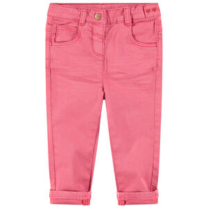 Pantalón slim de algodón teñido con efecto crinkle con corazones bordados en la cintura 