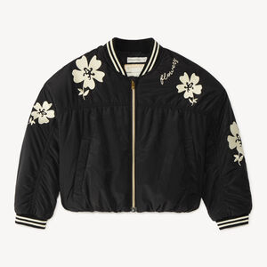 Chaqueta de niña de popelina bordada con flores. 