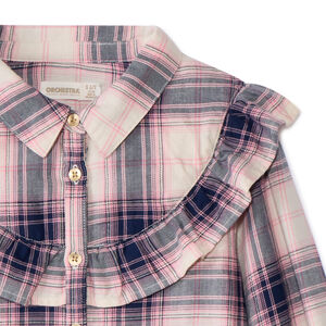 Chemise manches longues en toile à carreaux et volants pour fille  Main Chemise manches longues en toile à carreaux et volants pour fille