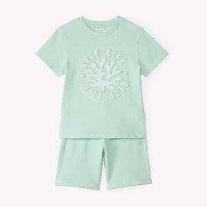 Conjunto corto de tejido de panal de 2 piezas camiseta + bermudas para niño 