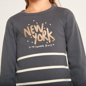 Vestido de manga larga de punto a rayas para niña 