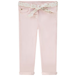 Jean recto con cinturón para anudar estampado para bebé niña 