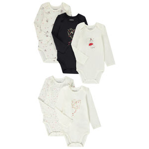 Pack de 5 bodies de punto de jersey con estampado de fantasía para bebé niña 