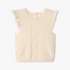 Pull sans manches en tricot côte fantaisie à torsades pour bébé fille   Main Pull sans manches en tricot côte fantaisie à torsades pour bébé fille