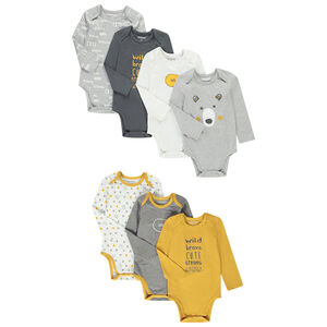 Lot de 7 bodies manches longues en jersey fantaisie pour bébé garçon Main Lot de 7 bodies manches longues en jersey fantaisie pour bébé garçon