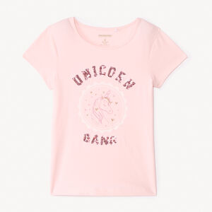 Camiseta de manga corta con estampado de lentejuelas para niña 