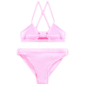 Bañador de 2 piezas con efecto canalé y tirantes cruzados para niña 