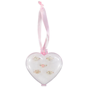 Pack de 5 anillos de fantasía con caja en forma de corazón niña 