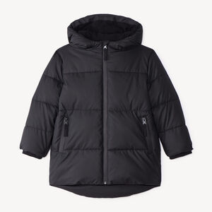 Chaqueta larga con capucha para niño, forrada de micropolar. 