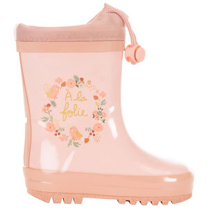 Botas de lluvia con cuello impermeable estampado de flores para bebé niña 