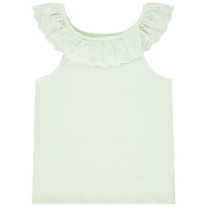 Camiseta sin mangas con volante en brodería inglesa para niña  Main Camiseta sin mangas con volante en brodería inglesa para niña