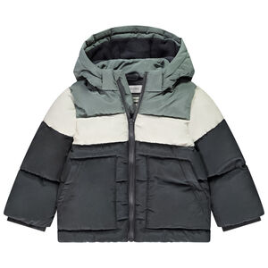 Plumífero efecto color block con capucha desmontable para bebé niño 