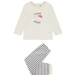 Conjunto de pijama de 2 piezas con ballena y rayas para bebé con acabados diferentes según la edad 