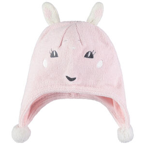 Gorro con orejas de conejo y pompones forrado de jersey 