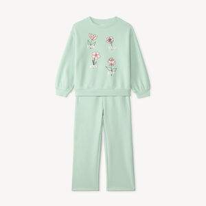 Conjunto de sudadera y pantalón ancho con estampado de flores para niña. 