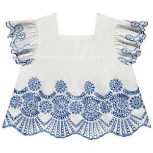 Túnica de manga corta con volantes y bordados para niña 